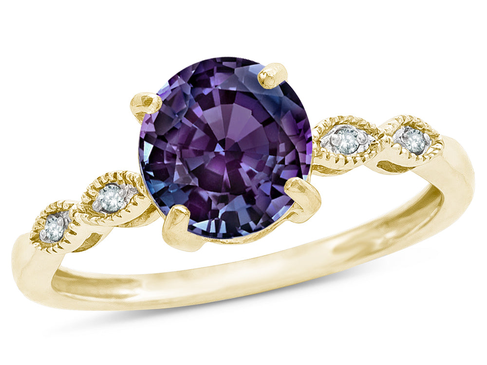 Star K Round 7mm Simulated Alexandrite Vintage Antique Look Engagement Promise Ring