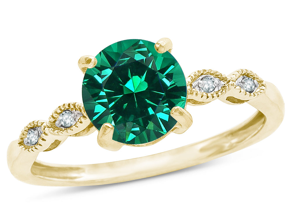 Star K Round 7mm Simulated Emerald Vintage Antique Look Engagement Promise Ring