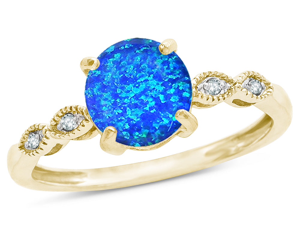 Star K Round 7mm Created Blue Opal Vintage Antique Look Engagement Promise Ring