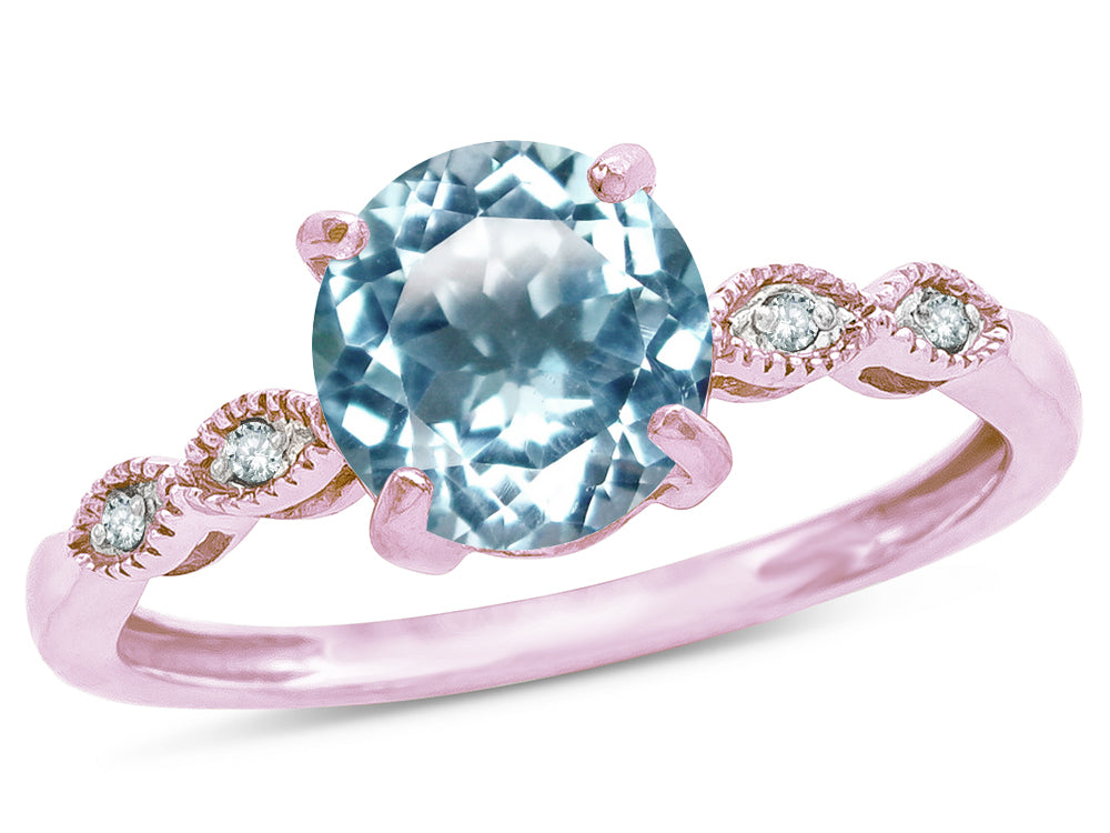 Star K Round 7mm Genuine Sky Blue Topaz Vintage Antique Look Engagement Promise Ring