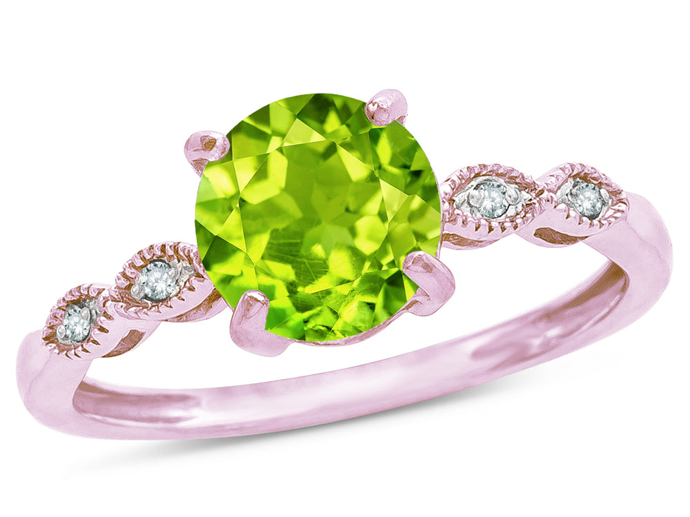 Star K Round 7mm Genuine Peridot Vintage Antique Look Engagement Promise Ring