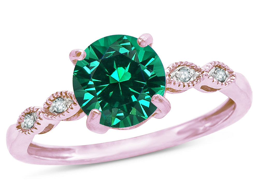 Star K Round 7mm Simulated Emerald Vintage Antique Look Engagement Promise Ring