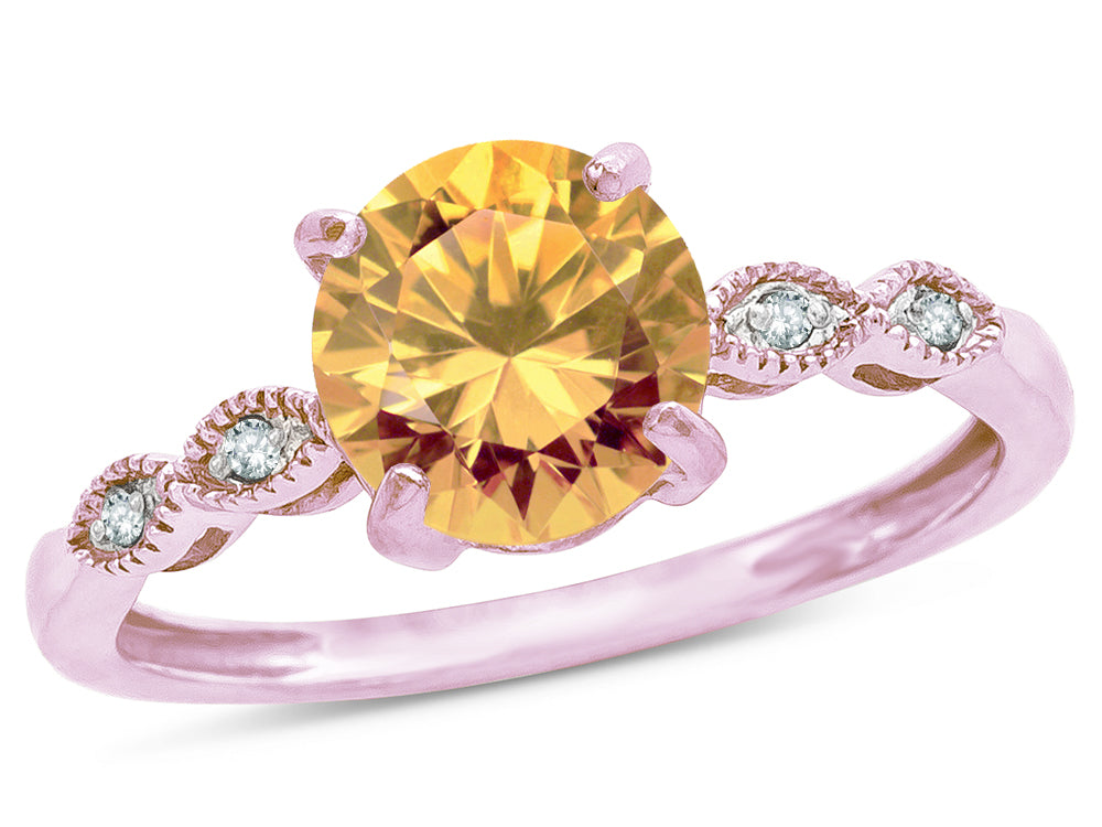 Star K Round 7mm Simulated Imperial Yellow Topaz Vintage Antique Look Engagement Promise Ring