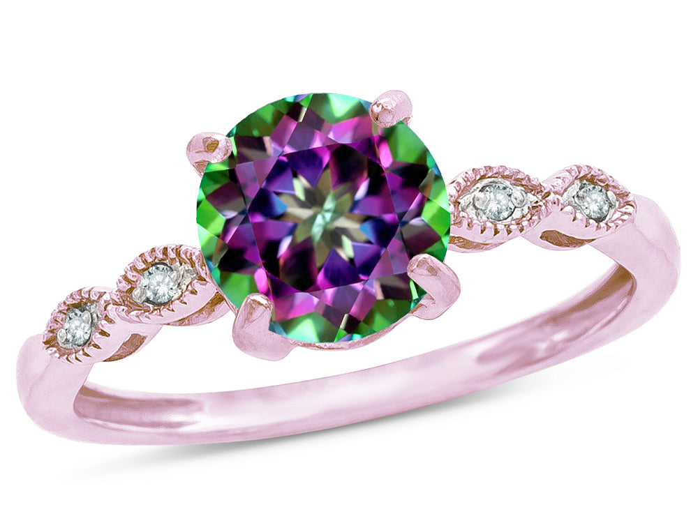 Star K Round 7mm Rainbow Mystic Topaz Vintage Antique Look Engagement Promise Ring
