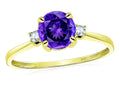 Star K 7mm Round Genuine Amethyst Classic Three 3 stone Engagement Promise Wedding Ring