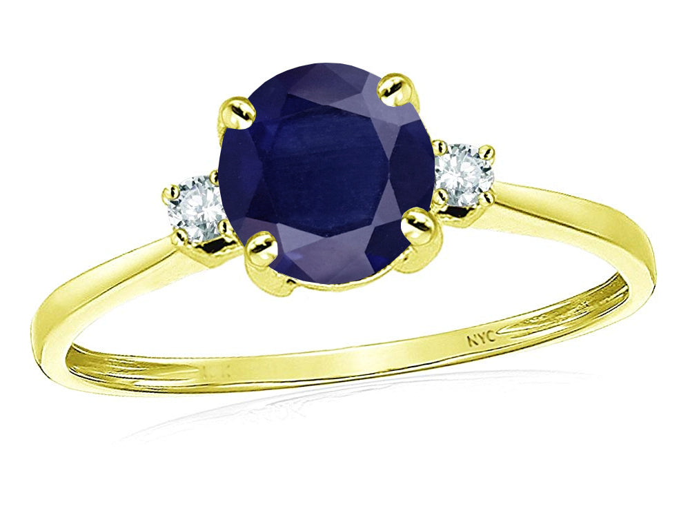 Star K 7mm Round Genuine Sapphire Classic Three 3 stone Engagement Promise Wedding Ring