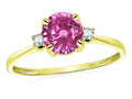Star K 7mm Round Created Pink Sapphire Classic Three 3 stone Engagement Promise Wedding Ring