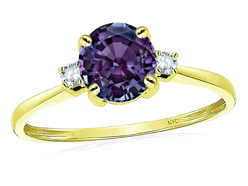 Star K 7mm Round Simulated Alexandrite Classic Three 3 stone Engagement Promise Wedding Ring