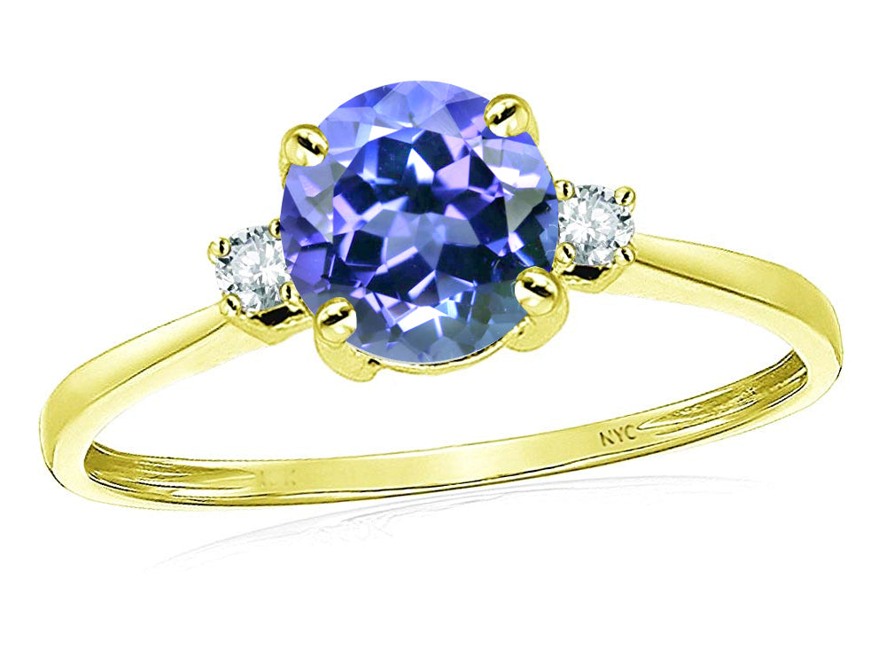 Star K 7mm Round Simulated Tanzanite Classic Three 3 stone Engagement Promise Wedding Ring