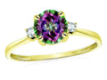 Star K 7mm Round Rainbow Mystic Topaz Classic Three 3 stone Engagement Promise Wedding Ring