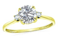 Star K 7mm Round Genuine White Topaz Classic Three 3 stone Engagement Promise Wedding Ring
