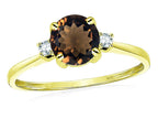 Star K 7mm Round Genuine Smoky Quartz Classic Three 3 stone Engagement Promise Wedding Ring
