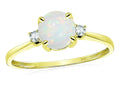 Star K 7mm Round Genuine Opal Classic Three 3 stone Engagement Promise Wedding Ring