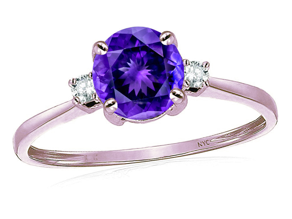 Star K 7mm Round Genuine Amethyst Classic Three 3 stone Engagement Promise Wedding Ring
