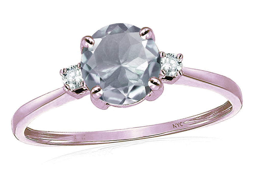 Star K 7mm Round Genuine Aquamarine Classic Three 3 stone Engagement Promise Wedding Ring