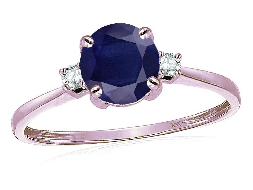 Star K 7mm Round Genuine Sapphire Classic Three 3 stone Engagement Promise Wedding Ring