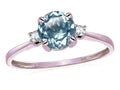 Star K 7mm Round Genuine Sky Blue Topaz Classic Three 3 stone Engagement Promise Wedding Ring