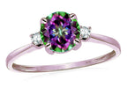Star K 7mm Round Rainbow Mystic Topaz Classic Three 3 stone Engagement Promise Wedding Ring