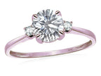 Star K 7mm Round Genuine White Topaz Classic Three 3 stone Engagement Promise Wedding Ring