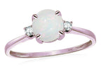 Star K 7mm Round Genuine Opal Classic Three 3 stone Engagement Promise Wedding Ring