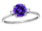 Star K 7mm Round Genuine Amethyst Classic Three 3 stone Engagement Promise Wedding Ring