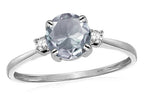 Star K 7mm Round Genuine Aquamarine Classic Three 3 stone Engagement Promise Wedding Ring