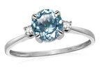 Star K 7mm Round Genuine Sky Blue Topaz Classic Three 3 stone Engagement Promise Wedding Ring