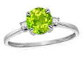 Star K 7mm Round Genuine Peridot Classic Three 3 stone Engagement Promise Wedding Ring