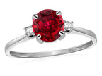 Star K 7mm Round Created Ruby Classic Three 3 stone Engagement Promise Wedding Ring