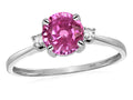 Star K 7mm Round Created Pink Sapphire Classic Three 3 stone Engagement Promise Wedding Ring