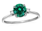 Star K 7mm Round Simulated Emerald Classic Three 3 stone Engagement Promise Wedding Ring