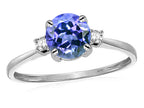 Star K 7mm Round Simulated Tanzanite Classic Three 3 stone Engagement Promise Wedding Ring