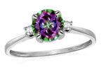 Star K 7mm Round Rainbow Mystic Topaz Classic Three 3 stone Engagement Promise Wedding Ring