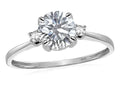 Star K 7mm Round Genuine White Topaz Classic Three 3 stone Engagement Promise Wedding Ring