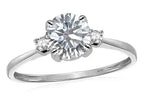 Star K 7mm Round Genuine White Topaz Classic Three 3 stone Engagement Promise Wedding Ring