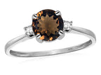 Star K 7mm Round Genuine Smoky Quartz Classic Three 3 stone Engagement Promise Wedding Ring