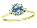Star K 7mm Round Genuine Sky Blue Topaz Classic Three 3 stone Engagement Promise Wedding Ring