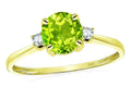 Star K 7mm Round Genuine Peridot Classic Three 3 stone Engagement Promise Wedding Ring