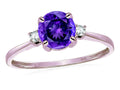 Star K 7mm Round Genuine Amethyst Classic Three 3 stone Engagement Promise Wedding Ring