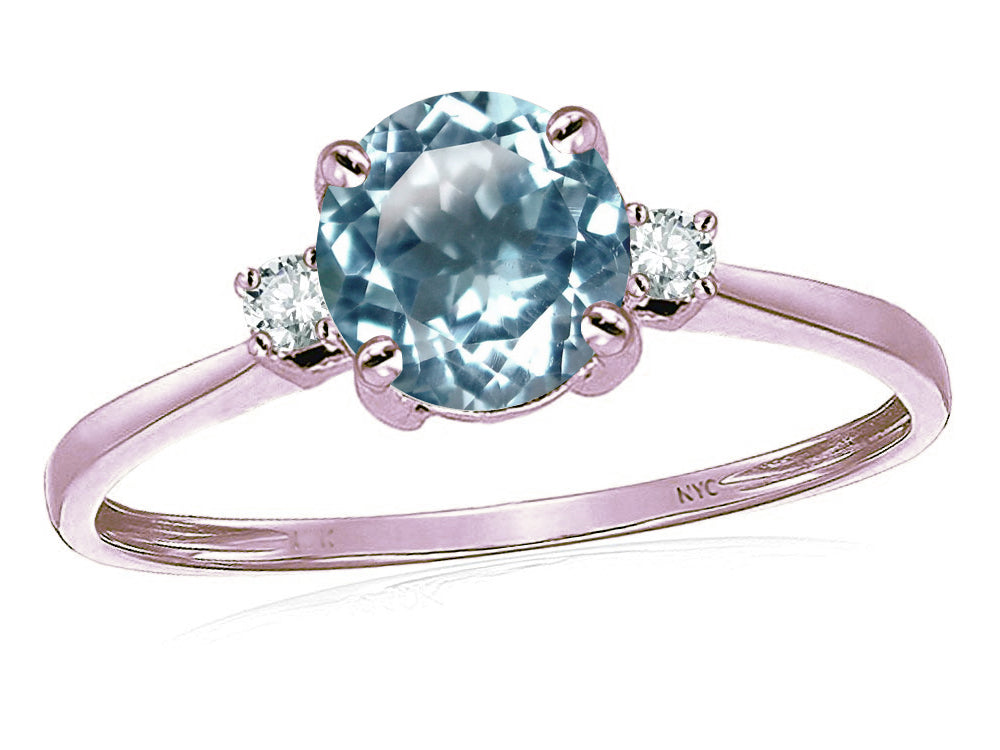 Star K 7mm Round Genuine Sky Blue Topaz Classic Three 3 stone Engagement Promise Wedding Ring