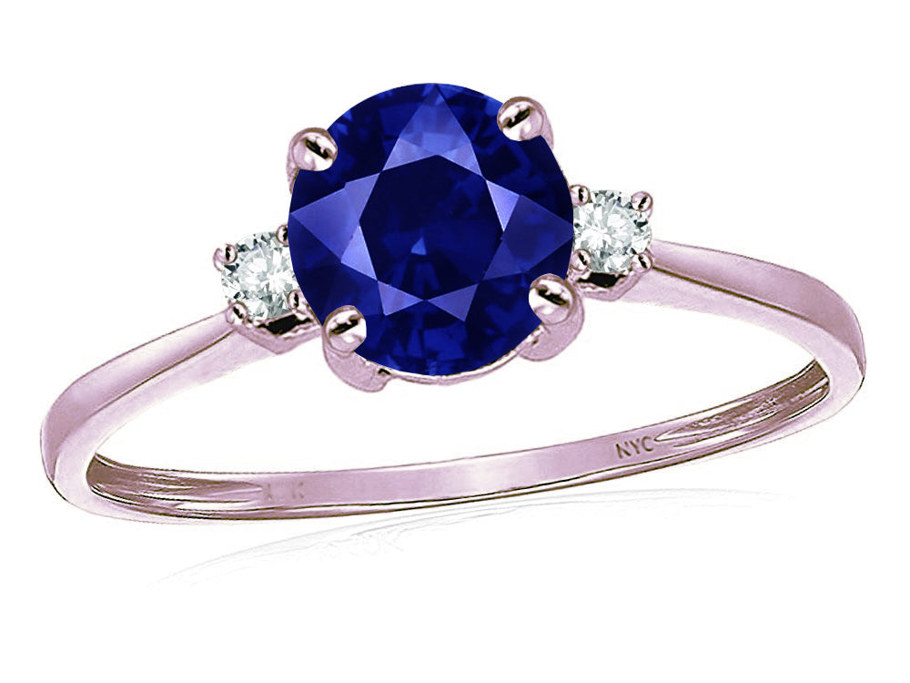 Star K 7mm Round Created Sapphire Classic Three 3 stone Engagement Promise Wedding Ring