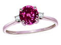 Star K 7mm Round Simulated Pink Tourmaline Classic Three 3 stone Engagement Promise Wedding Ring
