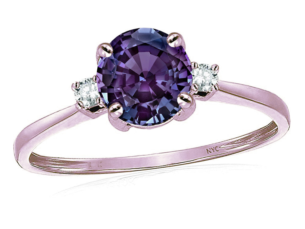 Star K 7mm Round Simulated Alexandrite Classic Three 3 stone Engagement Promise Wedding Ring