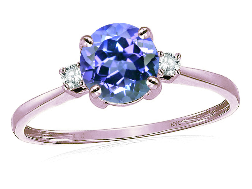 Star K 7mm Round Simulated Tanzanite Classic Three 3 stone Engagement Promise Wedding Ring