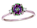 Star K 7mm Round Rainbow Mystic Topaz Classic Three 3 stone Engagement Promise Wedding Ring