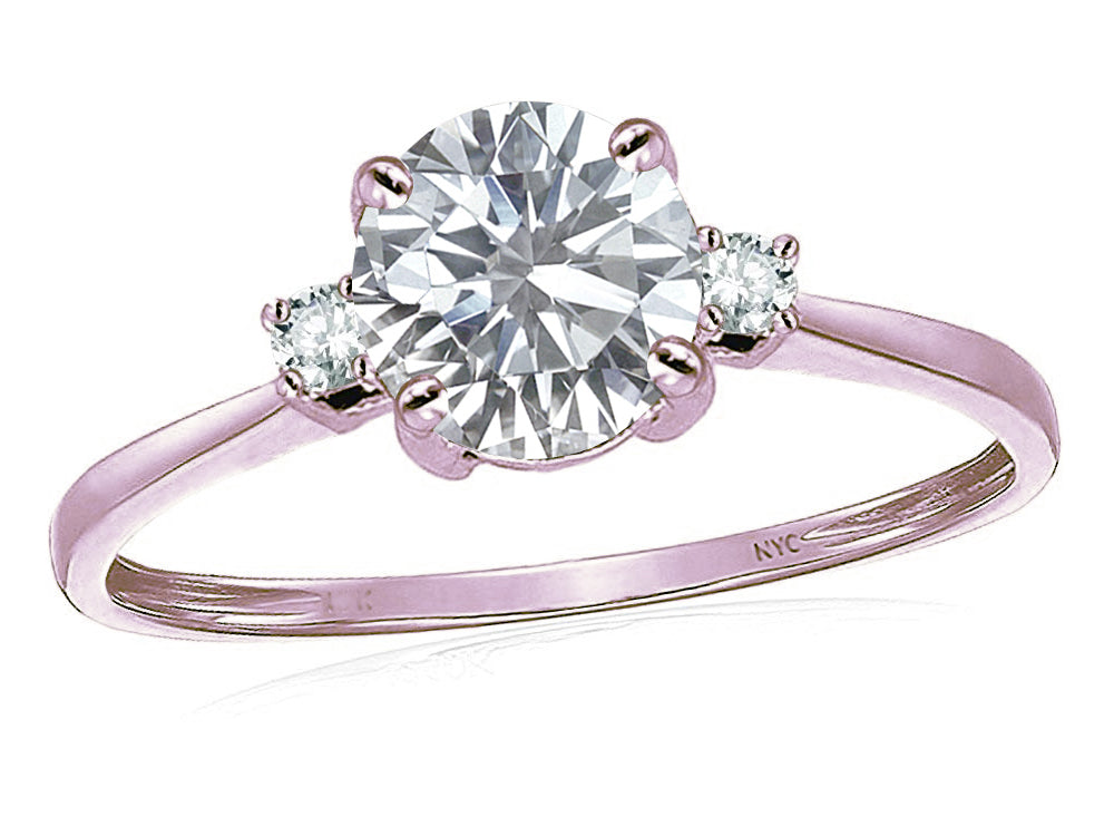 Star K 7mm Round Genuine White Topaz Classic Three 3 stone Engagement Promise Wedding Ring