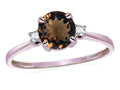 Star K 7mm Round Genuine Smoky Quartz Classic Three 3 stone Engagement Promise Wedding Ring