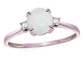 Star K 7mm Round Genuine Opal Classic Three 3 stone Engagement Promise Wedding Ring