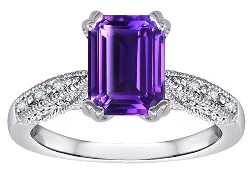 Star K Emerald Cut 8x6 Genuine Amethyst Antique Vintage Style Solitaire Engagement Promise Ring