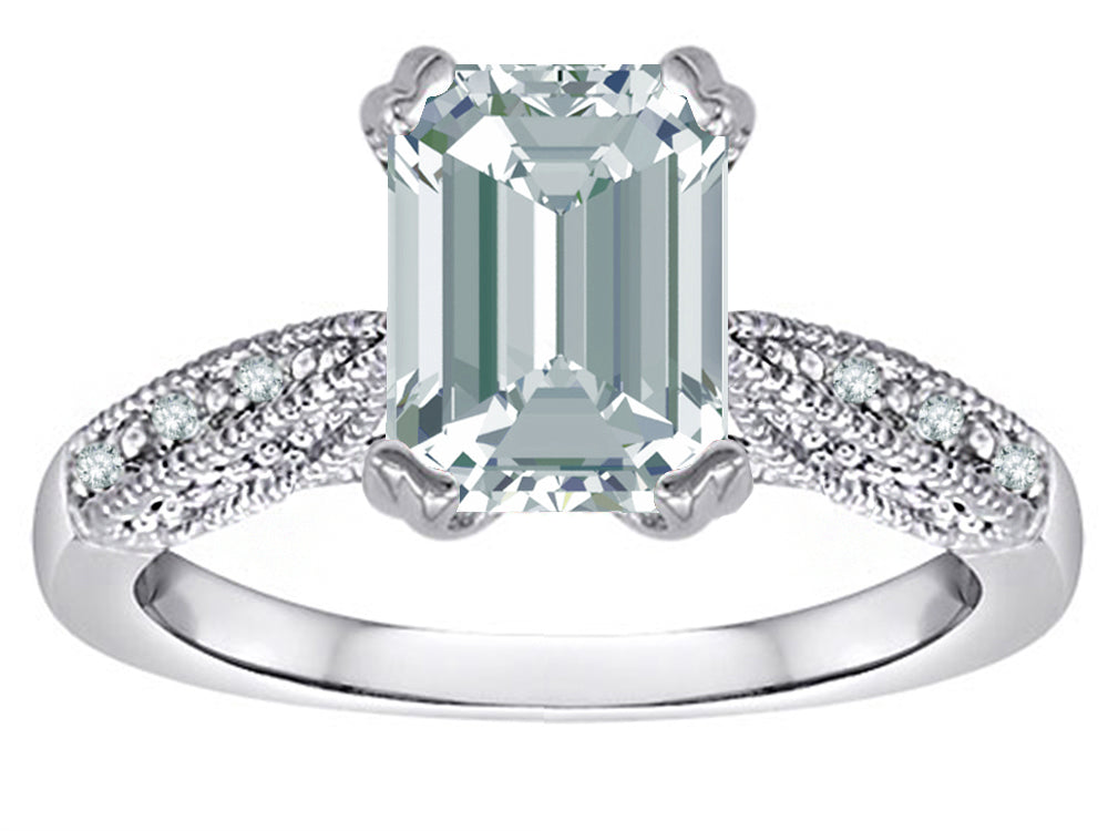 Star K Emerald Cut 8x6 Genuine Aquamarine Antique Vintage Style Solitaire Engagement Promise Ring